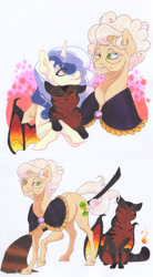 Size: 2548x4622 | Tagged: safe, artist:frozensoulpony, imported from derpibooru, goldie delicious, oc, oc:wyken pippen, pony, unicorn, bat wings, broom, offspring, parent:applejack, parent:prince blueblood, parents:bluejack, traditional art, winged cat, wings