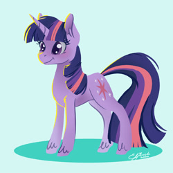 Size: 2000x2000 | Tagged: safe, artist:eljonek, imported from derpibooru, twilight sparkle, pony, unicorn, blue background, ear fluff, female, high res, mare, simple background, solo, unicorn twilight, unshorn fetlocks