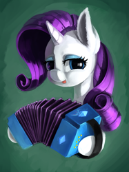 Size: 853x1140 | Tagged: safe, artist:usager, imported from derpibooru, rarity, pony, accordion, female, musical instrument, solo, tongue out