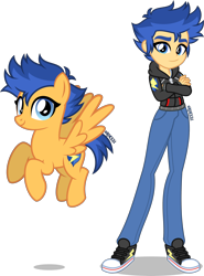 Size: 2956x4000 | Tagged: safe, artist:orin331, imported from derpibooru, flash sentry, pegasus, pony, equestria girls, alternate hairstyle, clothes, converse, crossed arms, equestria guys, female, flare warden, flying, hoodie, human ponidox, jeans, mare, pants, raised hoof, raised leg, rule 63, self paradox, self ponidox, shirt, shoes, simple background, smiling, smirk, sneakers, t-shirt, tomboy, transparent background