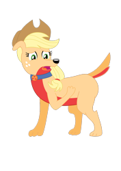 Size: 794x1123 | Tagged: safe, artist:dupontsimon, imported from derpibooru, applejack, dog, fanfic:magic show of friendship, equestria girls, appledog, collar, cutie mark collar, dogified, fanfic art, female, open mouth, simple background, solo, species swap, transformation, transparent background, vector