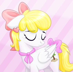 Size: 2740x2689 | Tagged: safe, artist:mortyhill, imported from derpibooru, oc, oc only, oc:sweetie heartcloud, pegasus, pony, blushing, bow, cutie mark, ear piercing, female, mane, mare, nudity, show accurate, solo, spread wings, tail, tail bow, underhoof, wings