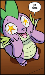 Size: 656x1084 | Tagged: safe, idw, imported from derpibooru, spike, dragon, spoiler:comic, spoiler:friendship in disguise, spoiler:friendship in disguise02, cropped, male, solo, starry eyes, wingding eyes, winged spike, wings