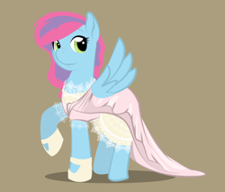 Size: 900x766 | Tagged: safe, alternate version, artist:askmerriweatherauthor, imported from derpibooru, oc, oc only, oc:tootie frootie, pegasus, pony, clothes, dress, solo