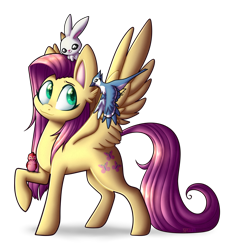 Size: 1705x1823 | Tagged: safe, artist:spirit-1, imported from derpibooru, angel bunny, fluttershy, bird, pony, simple background, transparent background