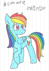 Size: 771x1120 | Tagged: safe, artist:cmara, imported from derpibooru, rainbow dash, pegasus, pony, female, mare, raised hoof, simple background, solo, traditional art, white background