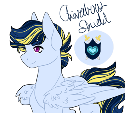 Size: 829x750 | Tagged: safe, artist:buttercupisqueen, imported from derpibooru, oc, oc only, oc:chivalrous shield, pegasus, pony, male, offspring, parent:princess cadance, parent:shining armor, parents:shiningcadance, simple background, solo, stallion, white background