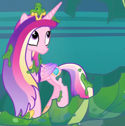 Size: 1138x1147 | Tagged: safe, imported from derpibooru, screencap, princess cadance, alicorn, pony, to where and back again, changeling slime, cocoon, cropped, female, folded wings, mare, messy mane, slime, solo, wings