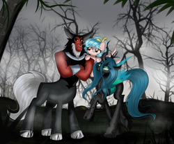 Size: 6339x5268 | Tagged: safe, artist:janelearts, imported from derpibooru, cozy glow, lord tirek, queen chrysalis, centaur, changeling, changeling queen, pegasus, pony, bow, cloven hooves, colored hooves, commission, female, filly, hair bow, male, nose piercing, nose ring, piercing, septum piercing, trio