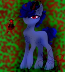 Size: 736x812 | Tagged: safe, artist:nel_liddell, imported from derpibooru, oc, oc only, earth pony, pony, abstract background, chest fluff, earth pony oc, horns, signature, solo