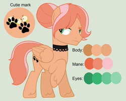 Size: 1280x1029 | Tagged: safe, artist:dawnthebarrel, artist:mikumikubases, imported from derpibooru, oc, oc only, oc:peach, pegasus, pony, base used, choker, color palette, cutie mark, green background, male, offspring, parent:big macintosh, parent:fluttershy, parents:fluttermac, paw prints, pegasus oc, reference sheet, simple background, solo, stallion, wings