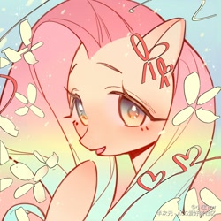 Size: 1000x1000 | Tagged: safe, artist:小宝ww, imported from derpibooru, fluttershy, pony, bust, female, looking at you, mare, portrait, solo