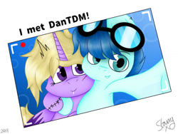 Size: 1024x768 | Tagged: safe, artist:saladstarry, imported from derpibooru, oc, oc only, oc:star heart, alicorn, earth pony, pony, alicorn oc, camera shot, duo, earth pony oc, glasses, horn, selfie, side hug, signature, wings