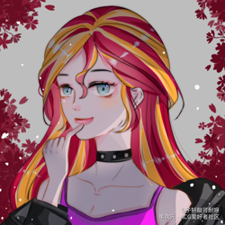 Size: 1080x1080 | Tagged: safe, artist:子轩敲可耐呀, imported from derpibooru, sunset shimmer, equestria girls, bust, choker, female, portrait, solo