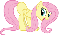 Size: 1161x689 | Tagged: safe, imported from derpibooru, fluttershy, pegasus, pony, face down ass up, female, fun, fun pose, happy, mare, missing cutie mark, smiling, solo, twilight eyes