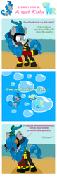 Size: 2500x7726 | Tagged: safe, artist:akififi, imported from derpibooru, oc, oc:kiwi, oc:sea glow, crab, kirin, pony, starfish, air tank, beach, bubble, comic, diving suit, drysuit, full face mask, offscreen character, pointy ponies, scuba, scuba diving, scuba gear, seaweed, underwater, water, weight belt, wet, wet mane, wetsuit