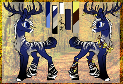 Size: 1472x1000 | Tagged: safe, artist:intfighter, imported from derpibooru, oc, oc only, deer, deer pony, original species, pony, antlers, chest fluff, duo, reference sheet, smiling
