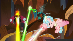 Size: 1920x1080 | Tagged: safe, imported from derpibooru, screencap, cozy glow, lord tirek, queen chrysalis, alicorn, pony, the ending of the end, alicornified, cozycorn, race swap