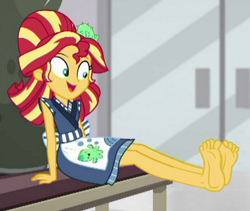 Size: 412x347 | Tagged: safe, edit, edited screencap, editor:grapefruitface, imported from derpibooru, screencap, sunset shimmer, eqg summertime shorts, equestria girls, good vibes, barefoot, feet, female, fetish, foot fetish, sitting, sunset sushi