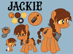 Size: 1280x959 | Tagged: safe, artist:ask-ember-quill, imported from derpibooru, oc, oc only, oc:jackie, earth pony, pony, age progression, alcohol, baby, baby pony, braid, earth pony oc, female, filly, mare, neckerchief, smiling, whiskey