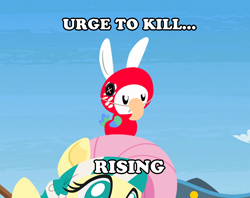 Size: 1236x978 | Tagged: safe, anonymous artist, imported from derpibooru, angel bunny, fluttershy, bird, parrot, pegasus, pony, rabbit, series:fm holidays, angel bunny is not amused, angel is not amused, animal, animal costume, bird costume, clothes, costume, frown, international talk like a pirate day, lineless, no pupils, offscreen character, pirate fluttershy, solo focus, talk like a pirate day, urge to kill rising