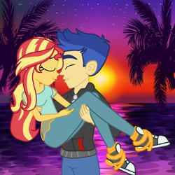 Size: 1200x1200 | Tagged: safe, artist:3d4d, imported from derpibooru, flash sentry, sunset shimmer, equestria girls, beach, converse, female, flashimmer, male, shipping, shoes, straight, sunset