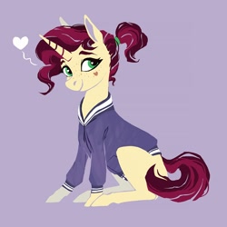 Size: 1200x1200 | Tagged: safe, artist:notfractal, artist:weird--fish, imported from derpibooru, oc, oc only, oc:mulberry merlot, pony, unicorn, bushy brows, heart, solo, thick eyebrows