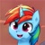 Size: 1024x1024 | Tagged: safe, ai generated, artist:thisponydoesnotexist, imported from derpibooru, rainbow dash, pony, unicorn, ai content, cloud, generator:thisponydoesnotexist, neural network, not rainbow dash, sky, smiling, solo