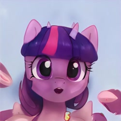 Size: 1024x1024 | Tagged: safe, artist:thisponydoesnotexist, imported from derpibooru, pony, ai content, ai generated, artificial intelligence, bust, generator:thisponydoesnotexist, interested, looking at you, neural network, not twilight sparkle, pog, portrait, solo