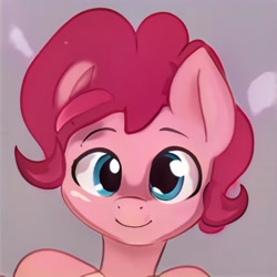 Size: 1024x1024 | Tagged: safe, artist:thisponydoesnotexist, imported from derpibooru, earth pony, pony, ai content, ai generated, artificial intelligence, generator:thisponydoesnotexist, gray background, looking at you, male, neural network, not bubble berry, not pinkie pie, simple background, smiling, solo, stallion