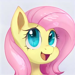 Size: 1024x1024 | Tagged: safe, artist:thisponydoesnotexist, imported from derpibooru, fluttershy, pony, accidentally a canon character, ai content, ai generated, artificial intelligence, bust, generator:thisponydoesnotexist, looking up, neural network, not fluttershy, open mouth, portrait, smiling, solo