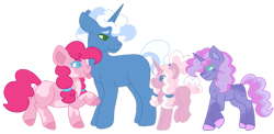 Size: 1280x625 | Tagged: safe, artist:handlz, imported from derpibooru, pinkie pie, pokey pierce, oc, oc:funfetti, oc:marshmallow surprise, pegasus, pony, unicorn, alternate hairstyle, colt, family, female, filly, male, missing cutie mark, offspring, parent:pinkie pie, parent:pokey pierce, parents:pokeypie, pokeypie, shipping, simple background, straight, tongue out, transparent background