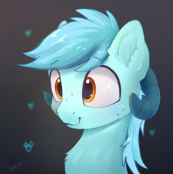 Size: 2703x2709 | Tagged: safe, artist:xbi, imported from derpibooru, oc, oc only, oc:negasun, earth pony, pony, bust, chest fluff, ear fluff, gradient background, horns, male, not lyra, portrait, scales, solo, stallion