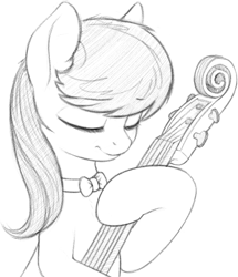 Size: 730x849 | Tagged: safe, artist:zippysqrl, imported from derpibooru, octavia melody, pony, bowtie, bust, cello, eyes closed, female, grayscale, monochrome, musical instrument, solo