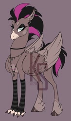 Size: 630x1080 | Tagged: safe, artist:dementra369, imported from derpibooru, oc, oc only, hippogriff, accessories, accessory, emo, eyeshadow, hippogriff oc, makeup, solo