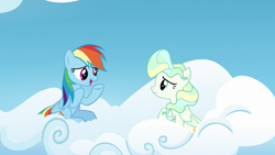 Size: 1280x720 | Tagged: safe, imported from derpibooru, screencap, rainbow dash, vapor trail, pegasus, pony, top bolt, cloud, female, mare