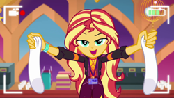 Size: 1920x1080 | Tagged: safe, imported from derpibooru, screencap, sunset shimmer, equestria girls, how to backstage, spoiler:eqg series (season 2), clothes, female, socks, solo