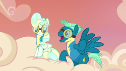 Size: 1280x720 | Tagged: safe, imported from derpibooru, screencap, sky stinger, vapor trail, pegasus, pony, top bolt, clothes, female, goggles, mare, uniform, wonderbolts uniform