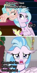 Size: 837x1607 | Tagged: safe, edit, edited screencap, imported from derpibooru, screencap, cozy glow, silverstream, crying, pure concentrated unfiltered evil of the utmost potency, pure unfiltered evil, sad