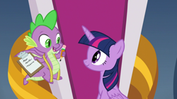 Size: 1920x1080 | Tagged: safe, imported from derpibooru, screencap, spike, twilight sparkle, alicorn, dragon, pony, the ending of the end, measuring tape, pencil, twilight sparkle (alicorn), winged spike, wings