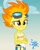 Size: 850x1050 | Tagged: safe, artist:rjp.rammy, imported from derpibooru, spitfire, equestria girls, clothes, cloud, crossed arms, cute, cutefire, ear piercing, earring, equestria girls-ified, female, goggles, grin, jewelry, pants, piercing, sky, sleeveless, smiling, solo, spitfiery, sweatpants, tanktop, tomboy