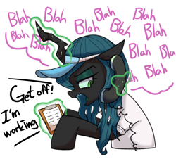 Size: 3400x3072 | Tagged: safe, artist:maren, imported from derpibooru, queen chrysalis, changeling, changeling queen, pony, annoyed, cellphone, dialogue, female, implied princess cadance, open mouth, phone, phone call, profile, simple background, smartphone, solo, white background, working