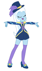 Size: 1156x1938 | Tagged: safe, artist:gmaplay, imported from derpibooru, trixie, equestria girls, equestria girls series, spoiler:eqg series (season 2), clothes, cute, diatrixes, epaulettes, female, happy, hat, high tights, hug, magician outfit, simple background, socks, solo, thigh highs, top hat, transparent background