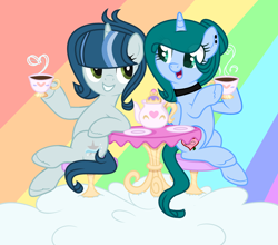 Size: 2610x2298 | Tagged: safe, artist:lominicinfinity, imported from derpibooru, oc, oc only, oc:clarity, oc:infinity mi rosalinda, alicorn, pony, base used, female, mare, teapot