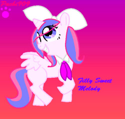 Size: 492x467 | Tagged: safe, artist:pokeloidpachiviray, imported from derpibooru, oc, oc only, oc:sweet melody, alicorn, pony, alicorn oc, female, filly, horn, smiling, solo, wings