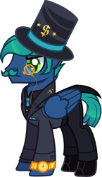 Size: 3500x6026 | Tagged: safe, artist:n0kkun, imported from derpibooru, oc, oc only, oc:gold broker, pegasus, pony, boots, clothes, facial hair, hat, male, monocle, moustache, necktie, pants, shirt, shoes, simple background, solo, stallion, suit, top hat, transparent background, vest, watch, wristwatch