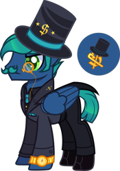 Size: 3500x4996 | Tagged: safe, alternate version, artist:n0kkun, imported from derpibooru, oc, oc only, oc:gold broker, pegasus, pony, boots, clothes, facial hair, hat, male, monocle, moustache, necktie, pants, shirt, shoes, simple background, solo, stallion, suit, top hat, transparent background, vest, watch, wristwatch