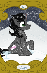 Size: 900x1400 | Tagged: safe, artist:sixes&sevens, imported from derpibooru, pony, unicorn, colored horn, cup, curved horn, horn, king of cups, male, reformed sombra, snow, sombra's cutie mark, stallion, story included, tarot card, wind