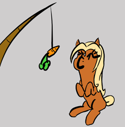 Size: 3000x3045 | Tagged: artist needed, safe, earth pony, pony, carrot, female, fishing rod, food, simple background, sitting, solo, verity