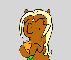 Size: 3000x2514 | Tagged: artist needed, safe, earth pony, pony, art pack:marenheit 451 post-pack, carrot, eating, eyes closed, female, food, hoof hold, simple background, smiling, solo, verity